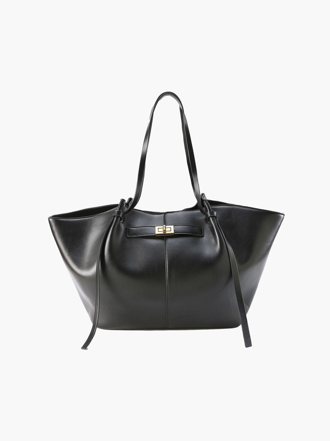 Sorvienne Structured Leather Look Shoulder Tote Bag in Black