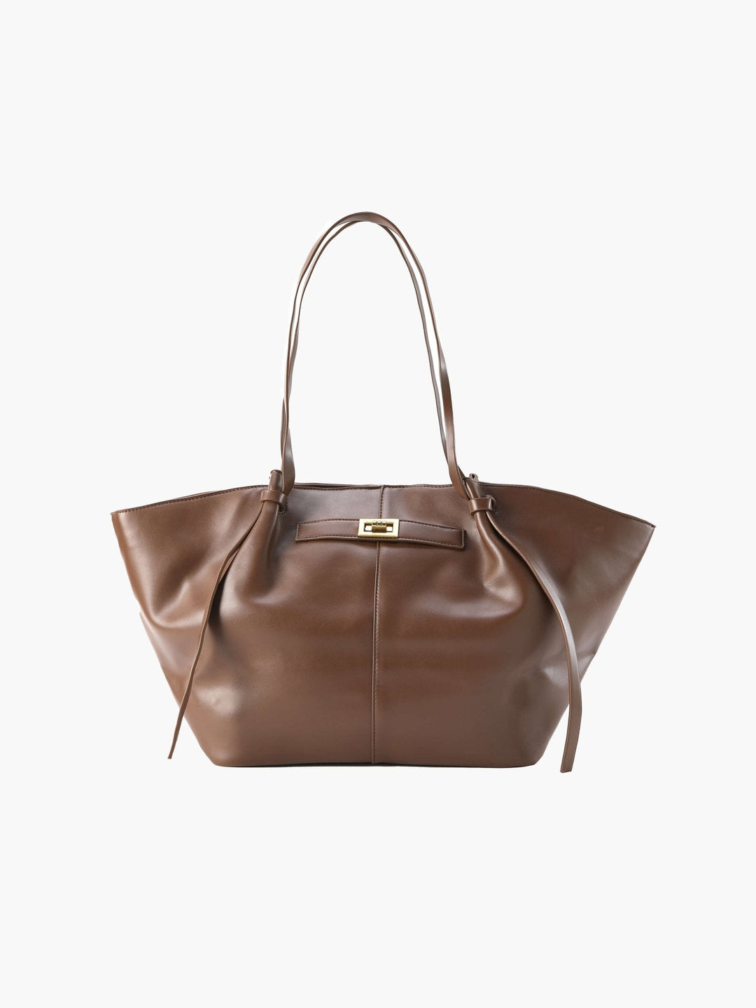 Sorvienne Structured Leather Look Shoulder Tote Bag in Brown