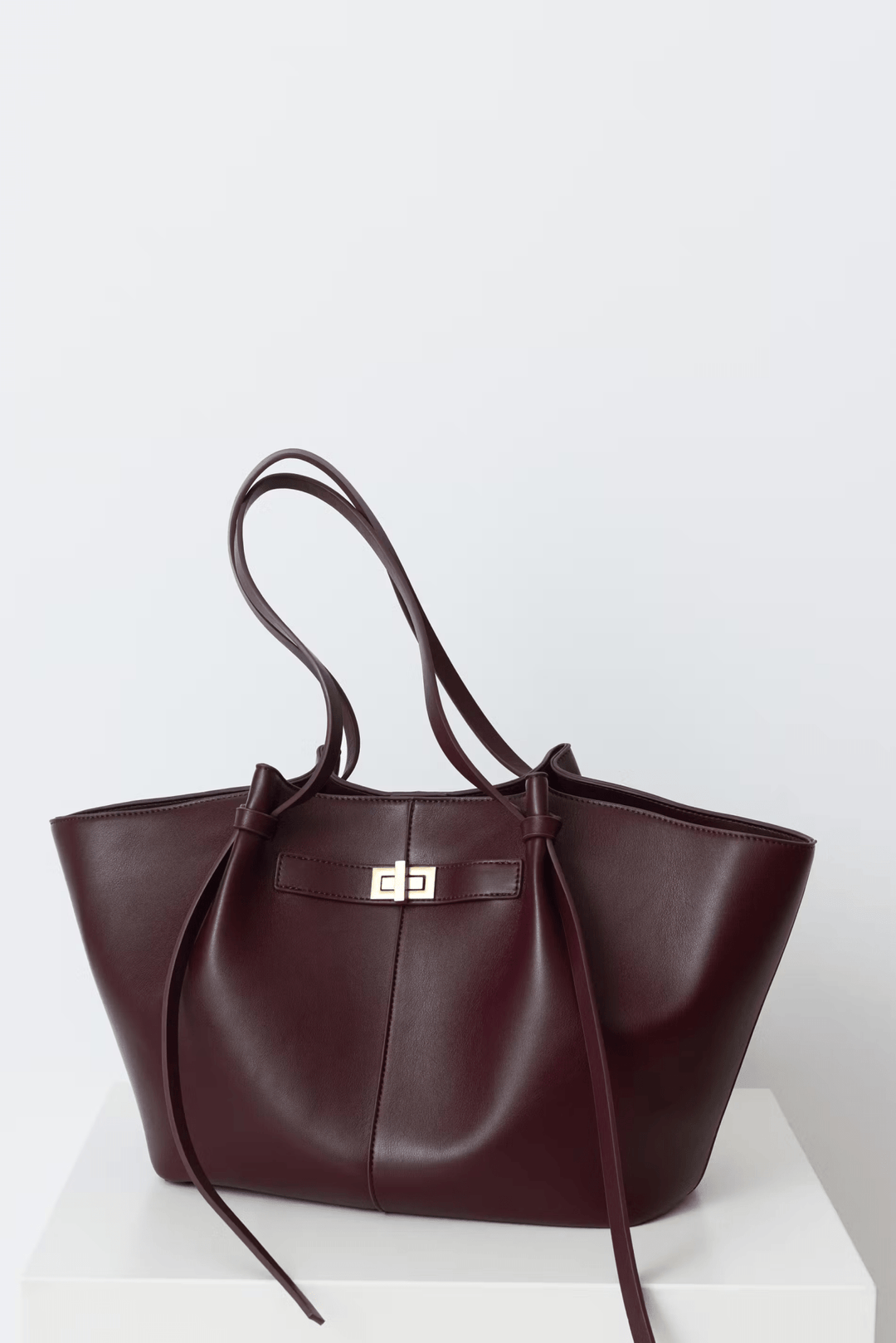 Sorvienne Structured Leather Look Shoulder Tote Bag in Burgundy