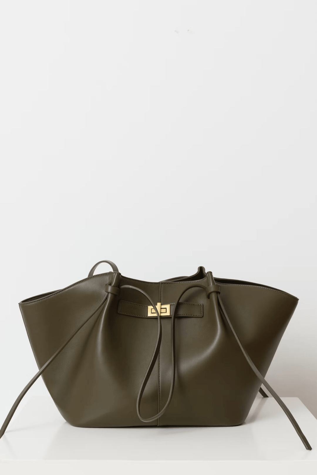 Sorvienne Structured Leather Look Shoulder Tote Bag in Olive