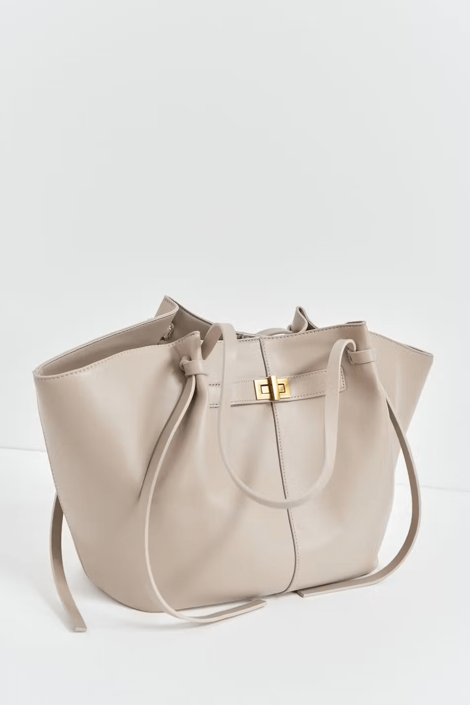 Sorvienne Structured Leather Look Shoulder Tote Bag in Cream