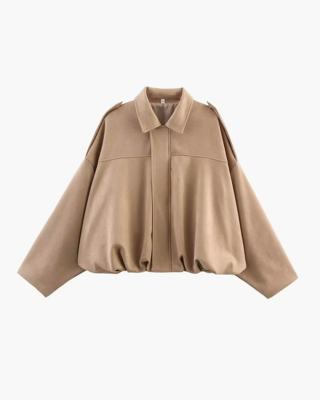 Sorvienne Oversized Faux Suede Bomber Jacket in Sand