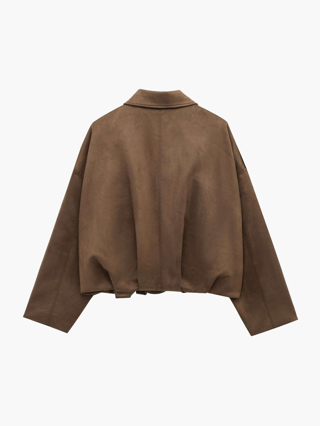 Sorvienne Oversized Faux Suede Bomber Jacket in Chocolate