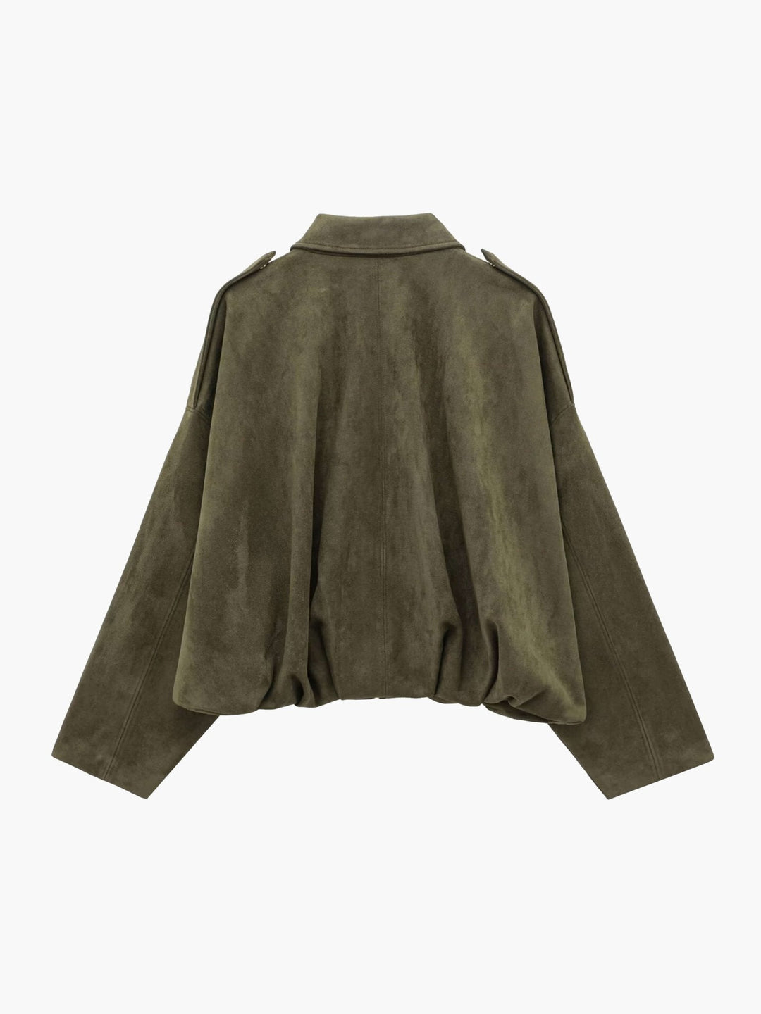 Sorvienne Oversized Faux Suede Bomber Jacket in Olive