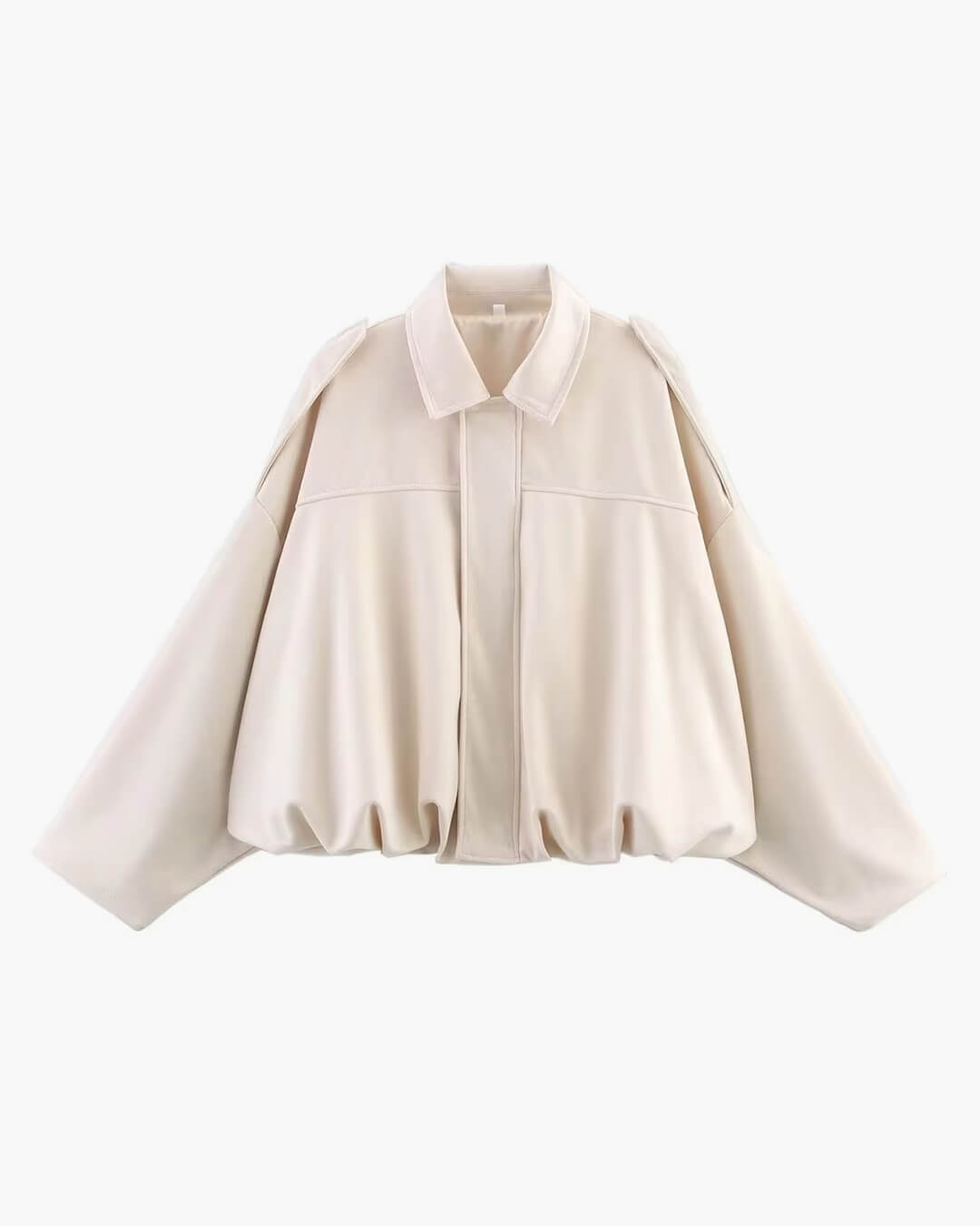 Sorvienne Oversized Faux Suede Bomber Jacket in Cream