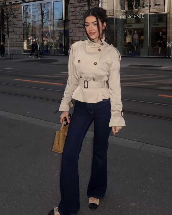 Sorvienne Structured Belted Cropped Trench Coat