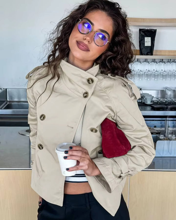 Sorvienne Structured Belted Cropped Trench Coat