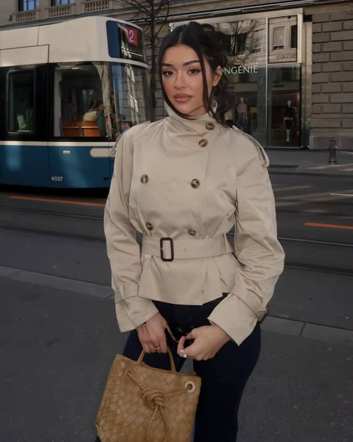 Sorvienne Structured Belted Cropped Trench Coat