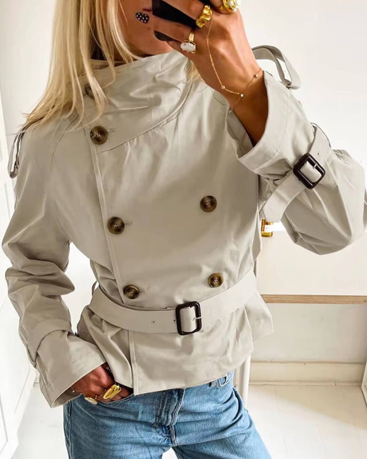 Sorvienne Structured Belted Cropped Trench Coat