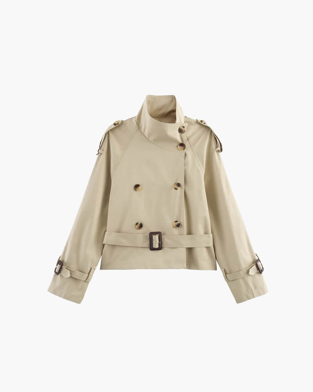 Sorvienne Structured Belted Cropped Trench Coat