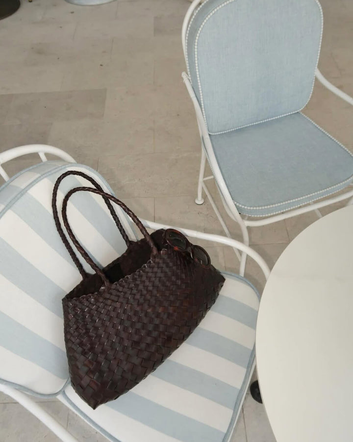 Sorvienne Structured Crescent Woven Handbag in Chocolate