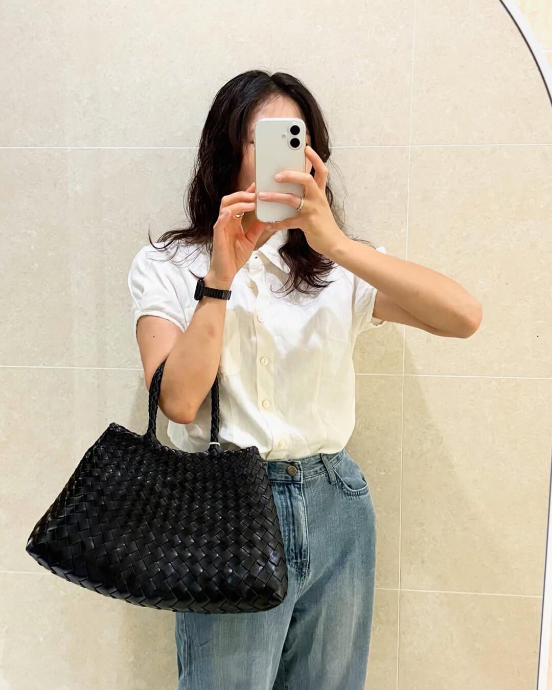 Sorvienne Structured Crescent Woven Handbag in Black
