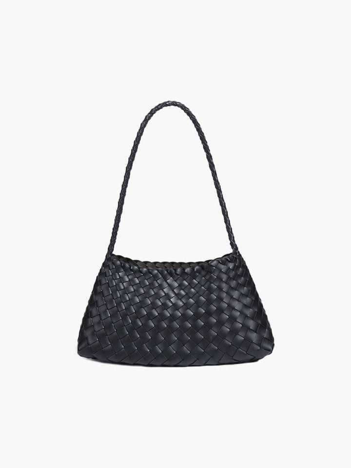 Sorvienne Compact Crescent Woven Shoulder Bag in Black