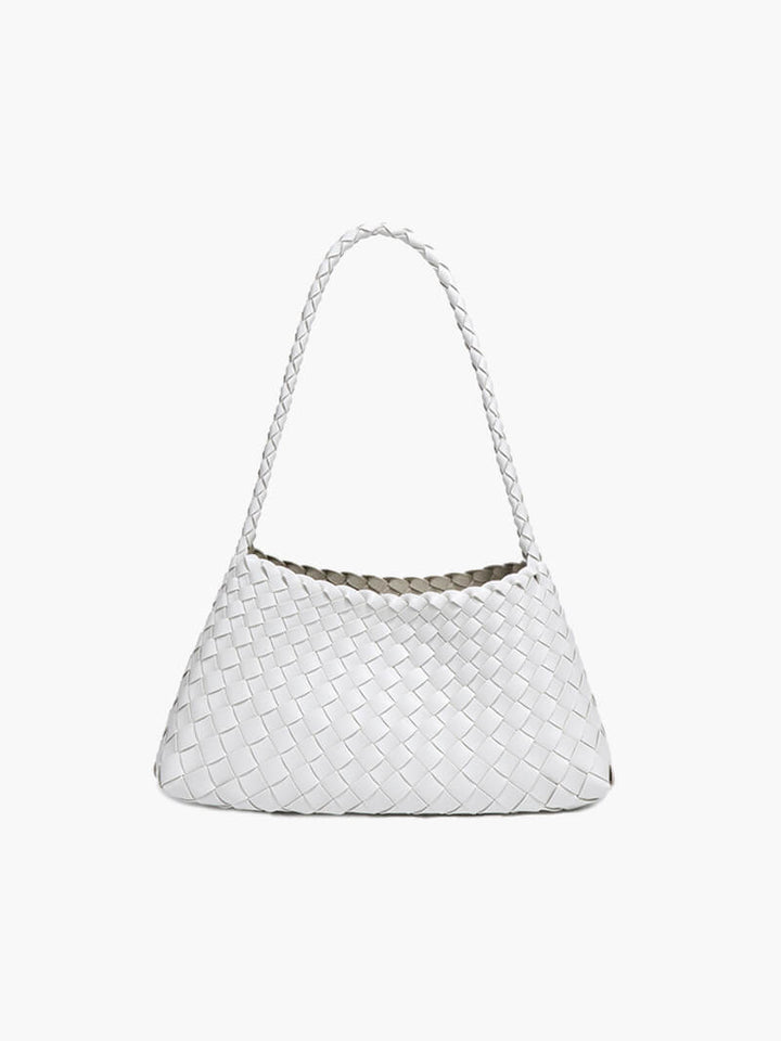 Sorvienne Compact Crescent Woven Shoulder Bag in White