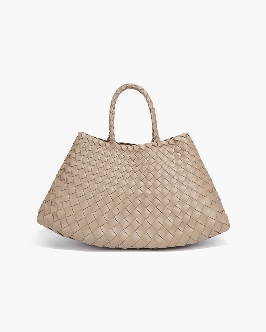 Sorvienne Structured Crescent Woven Handbag in Beige
