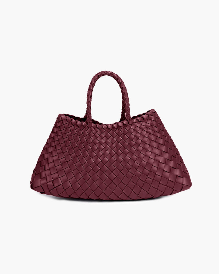 Sorvienne Structured Crescent Woven Handbag in Burgundy