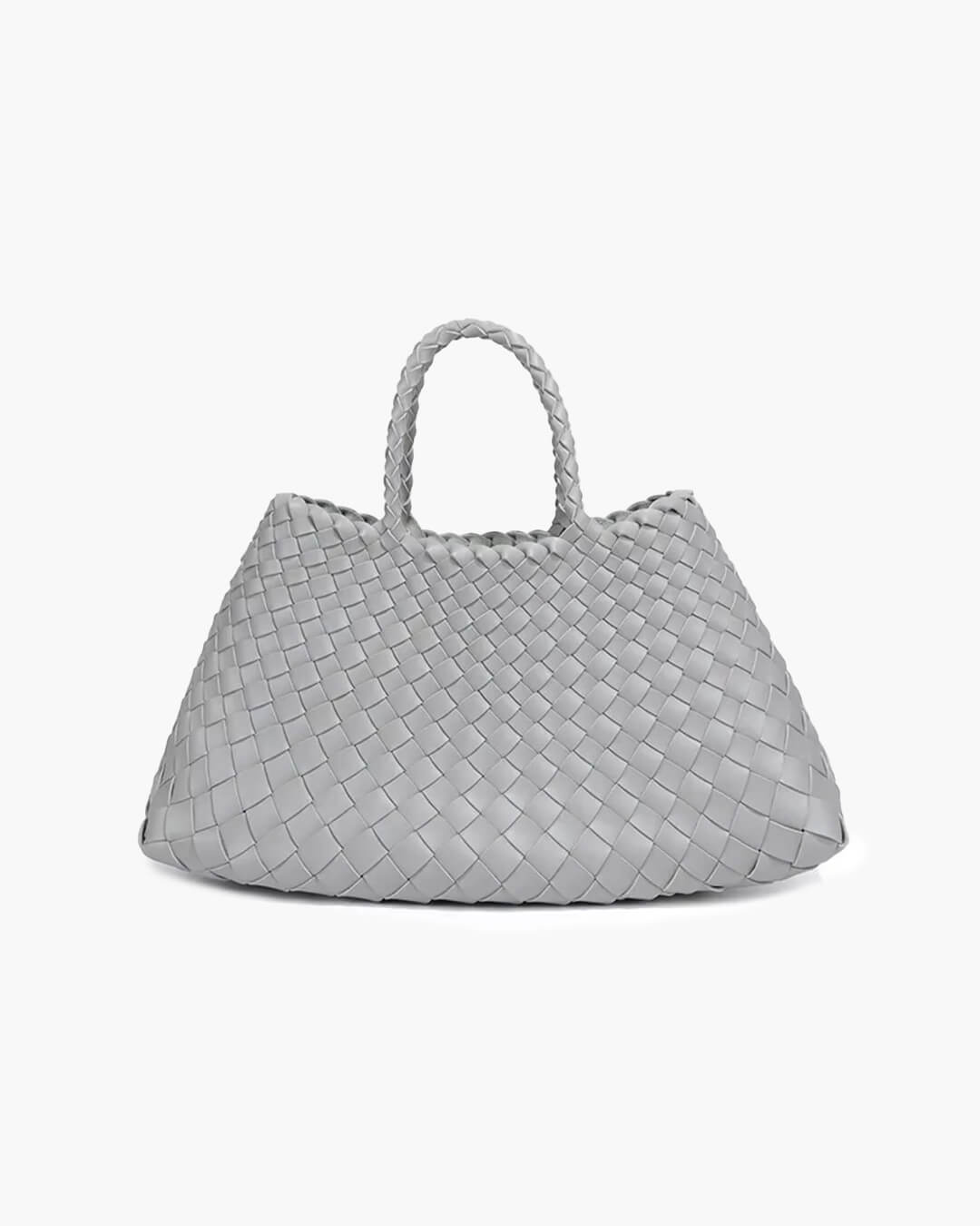 Sorvienne Structured Crescent Woven Handbag in Light Grey