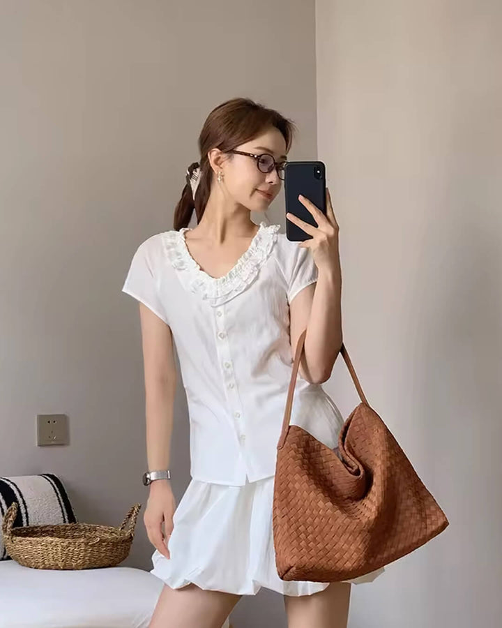Sorvienne Slouchy Faux Suede Woven Hobo Bag in Tan