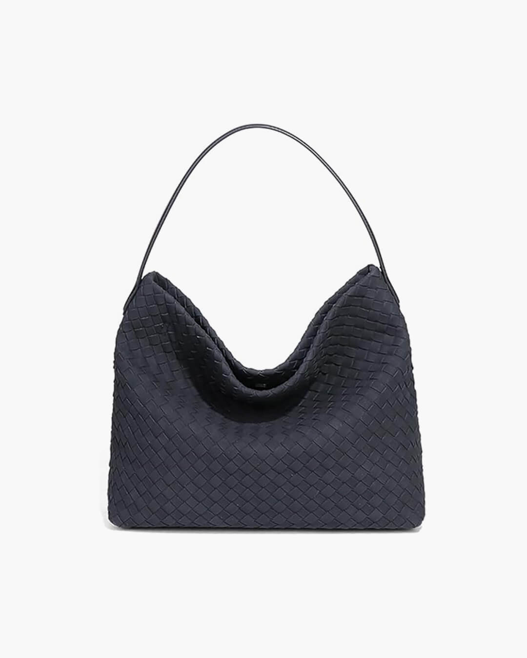 Sorvienne Slouchy Faux Suede Woven Hobo Bag in Black