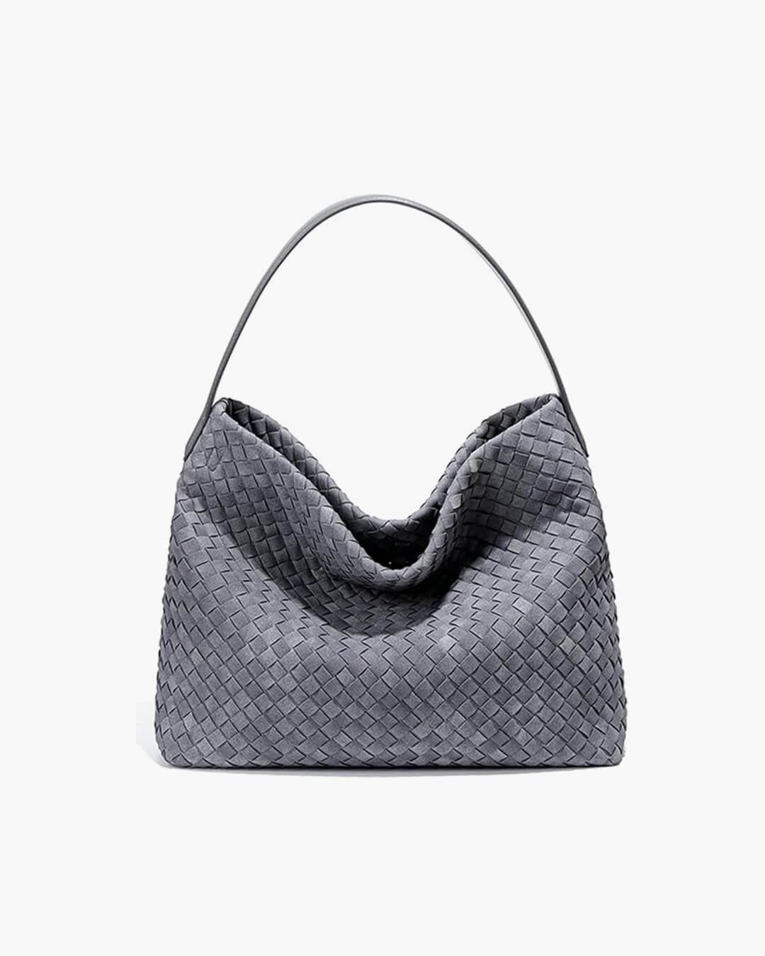 Sorvienne Slouchy Faux Suede Woven Hobo Bag in Denim Blue
