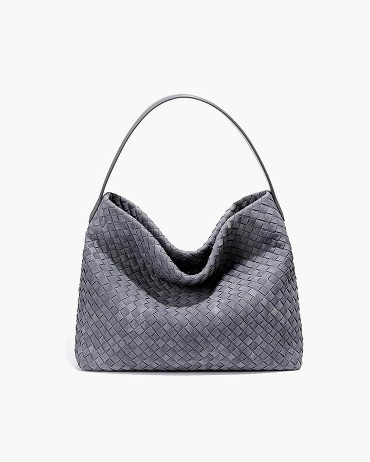 Sorvienne Slouchy Faux Suede Woven Hobo Bag in Denim Blue