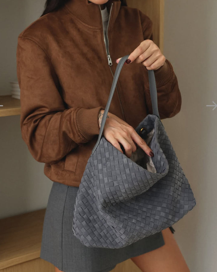 Sorvienne Slouchy Faux Suede Woven Hobo Bag in Denim Blue