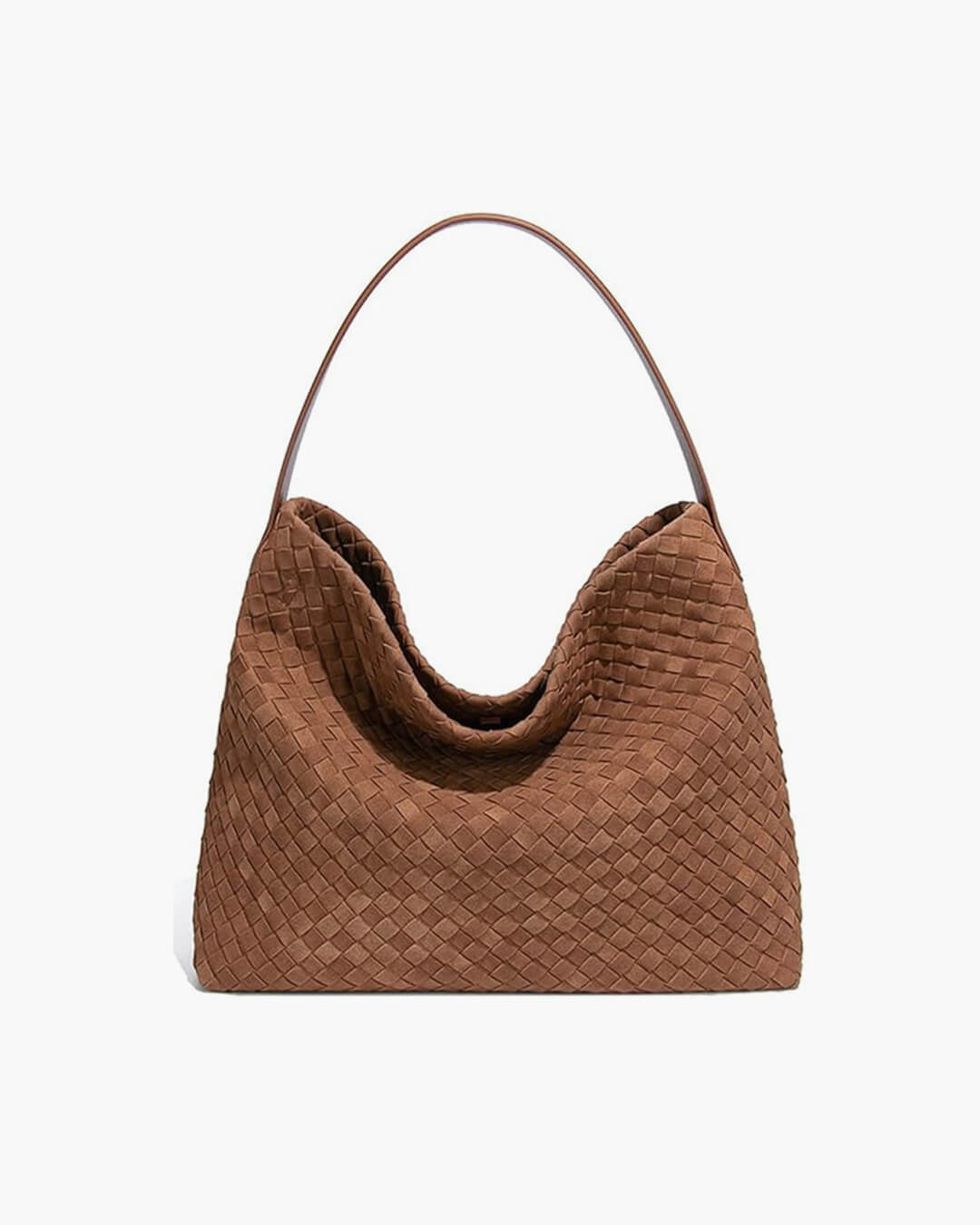 Sorvienne Slouchy Faux Suede Woven Hobo Bag in Tan