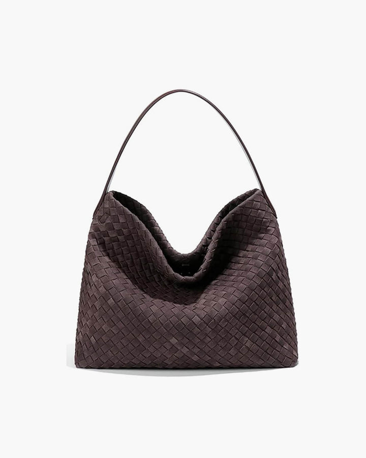 Sorvienne Slouchy Faux Suede Woven Hobo Bag in Chocolate