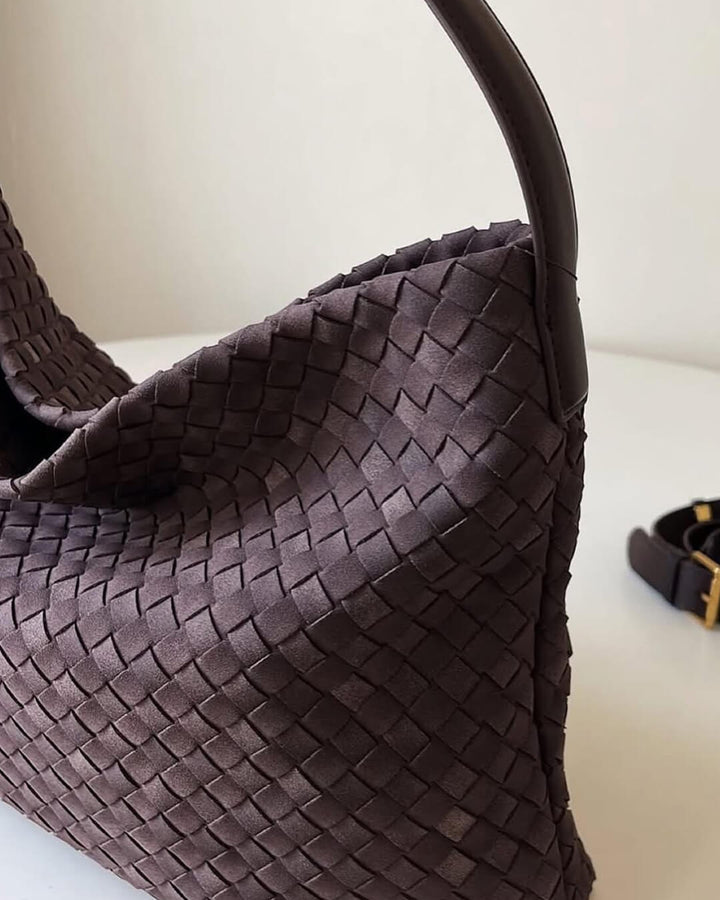 Sorvienne Slouchy Faux Suede Woven Hobo Bag in Chocolate
