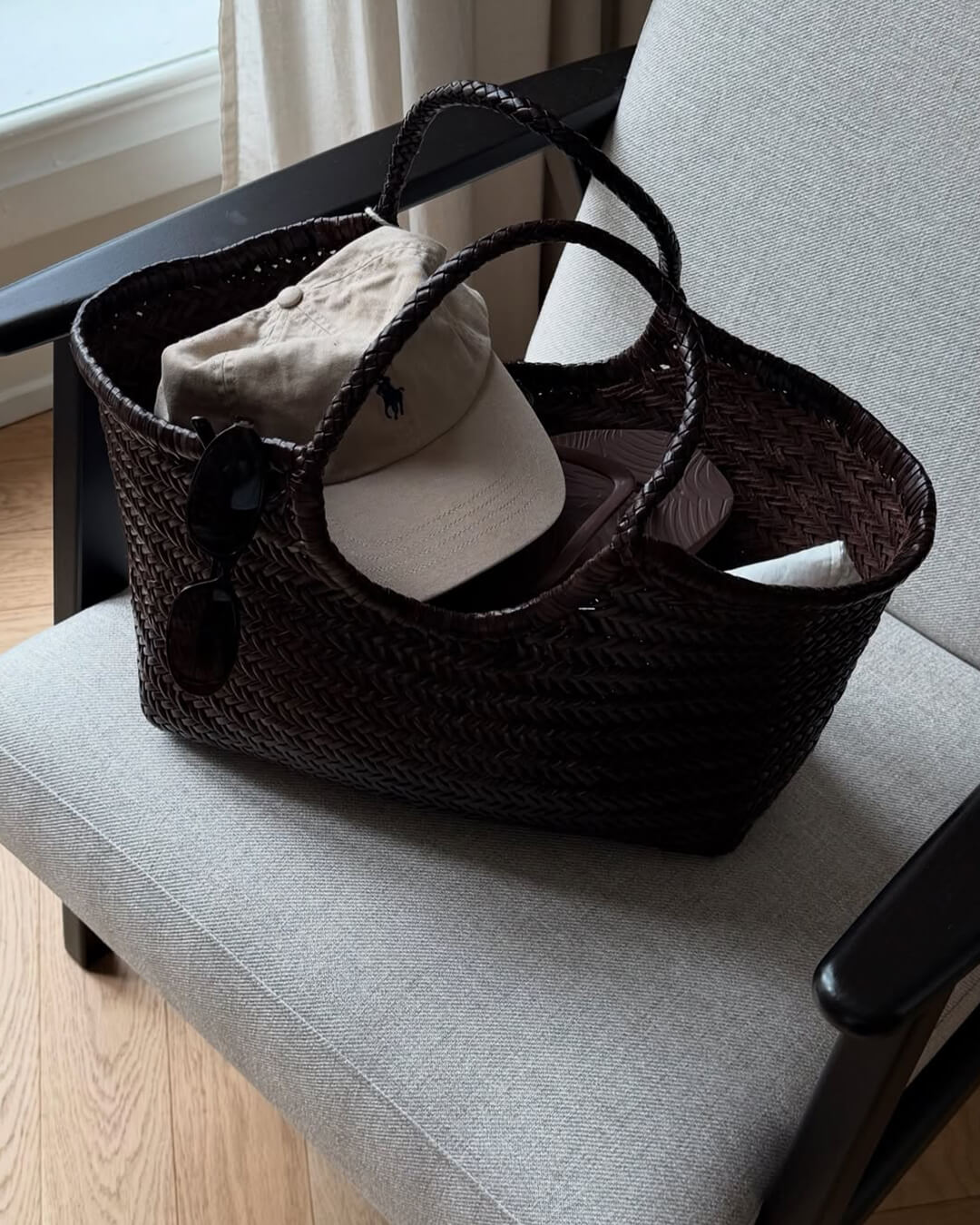 Sorvienne Structured Faux Leather Woven Basket Bag in Chocolate