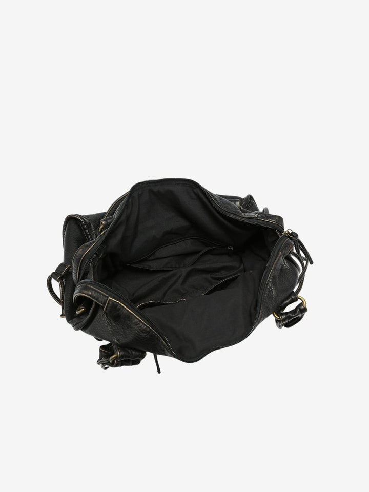 Sorvienne Washed Faux Leather Slouchy Shoulder Bag in Black