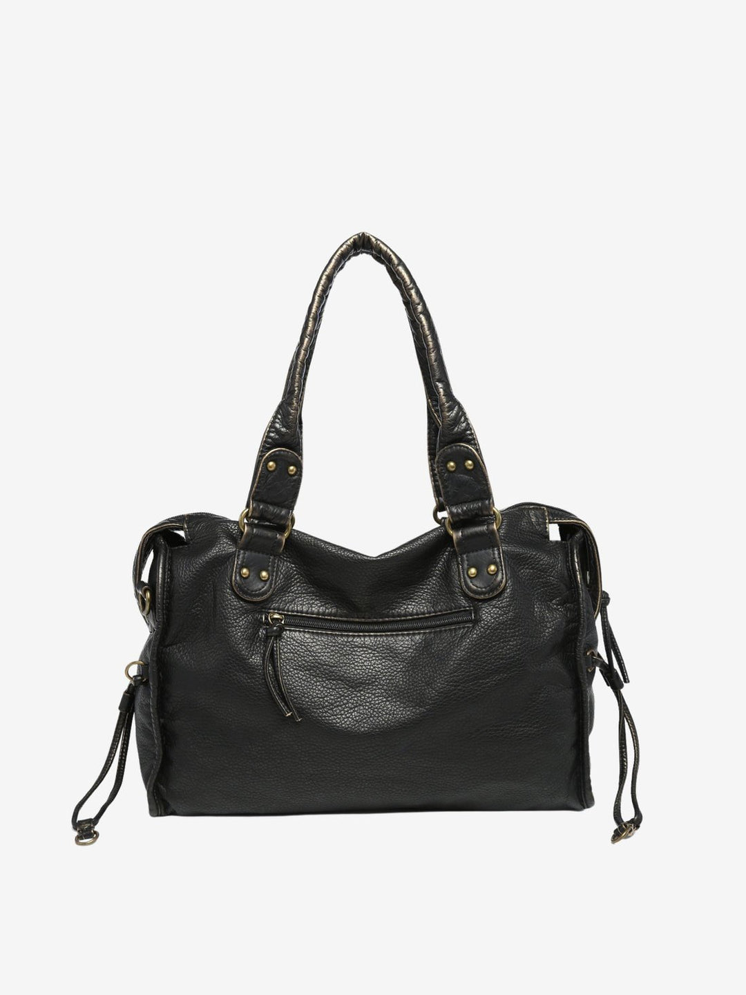 Sorvienne Washed Faux Leather Slouchy Shoulder Bag in Black