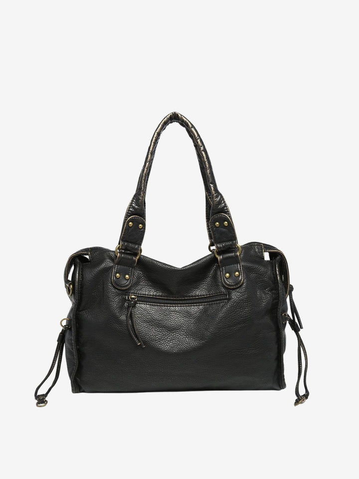 Sorvienne Washed Faux Leather Slouchy Shoulder Bag in Black