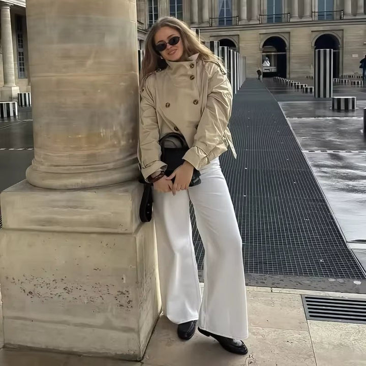 Sorvienne Structured Belted Cropped Trench Coat