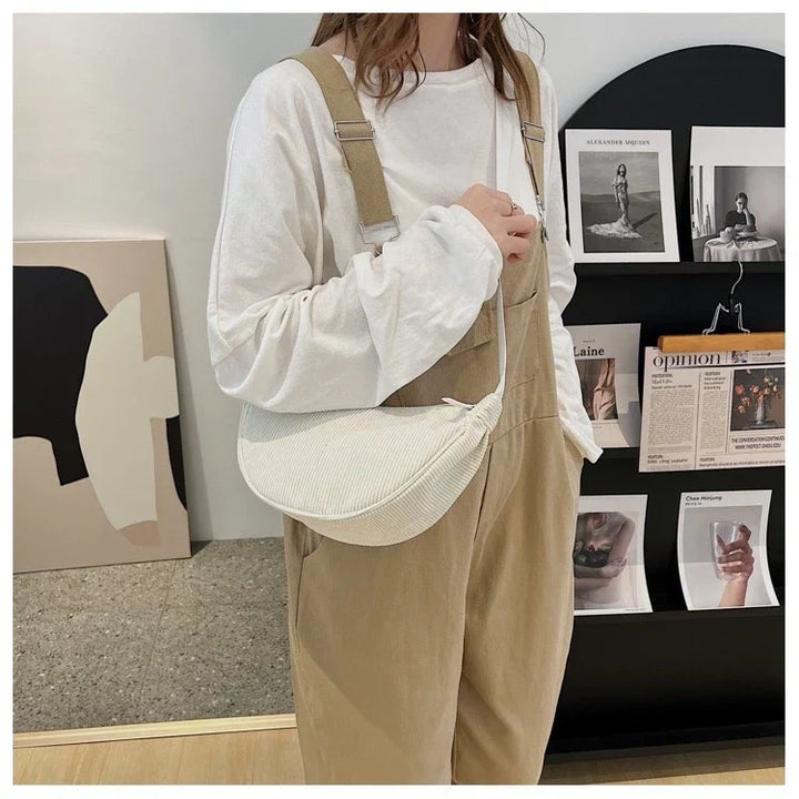 Sorvienne Small Crescent Cord Crossbody Bag in Cream