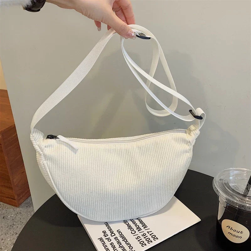 Sorvienne Small Crescent Cord Crossbody Bag in Cream