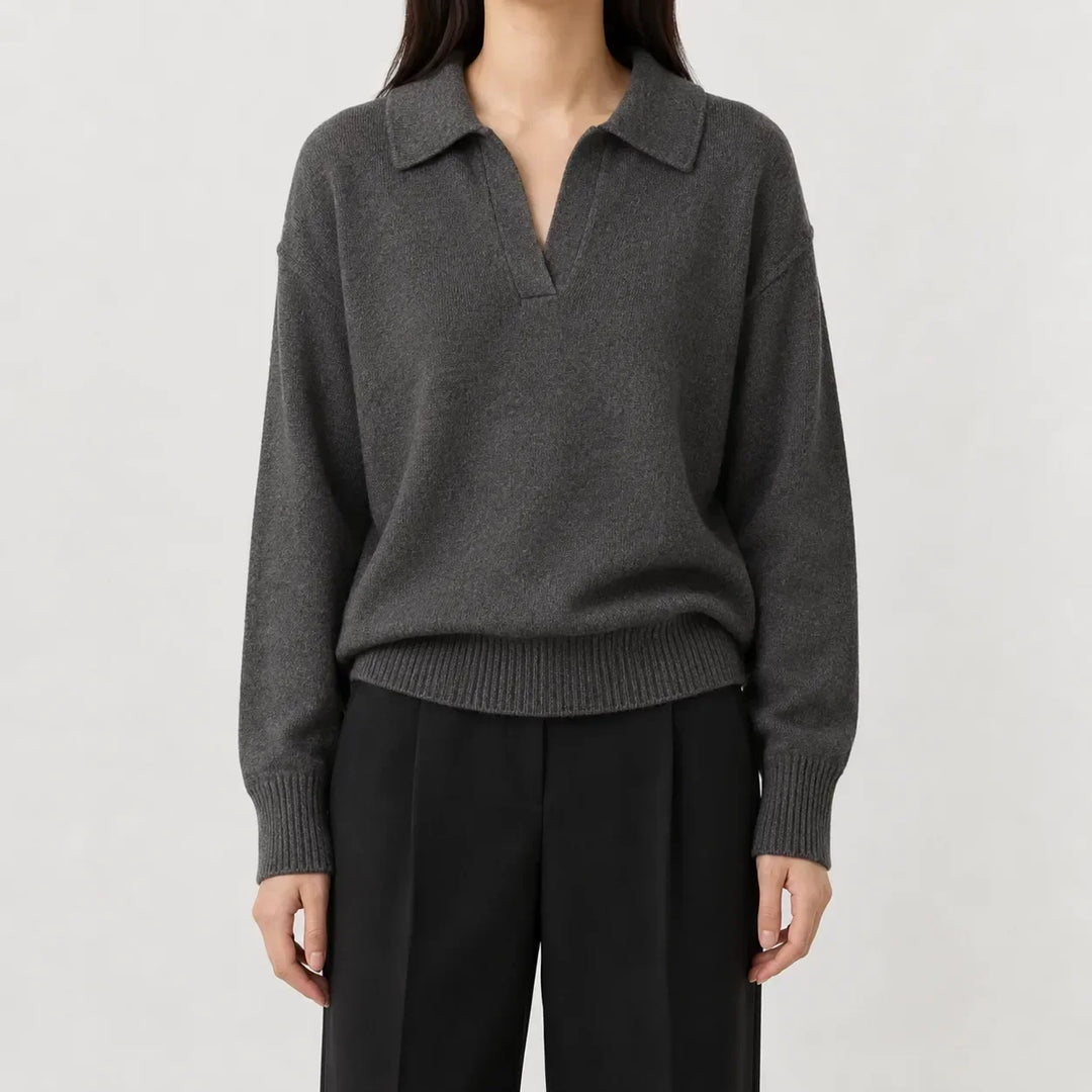 Sorvienne Relaxed Polo Collar Jumper in Charcoal