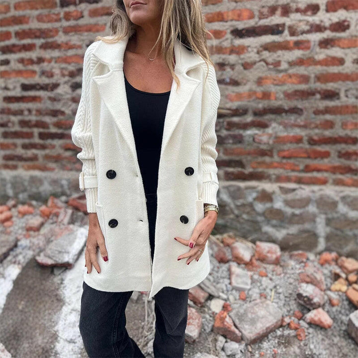 Sorvienne Relaxed Double Breasted Knit Cardigan Coat in Cream
