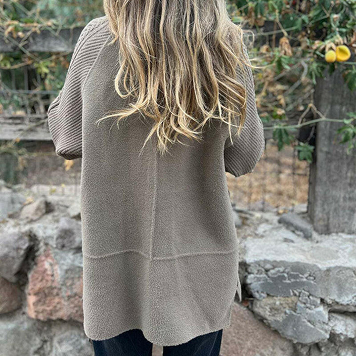Sorvienne Relaxed Double Breasted Knit Cardigan Coat in Taupe