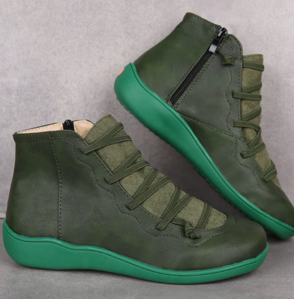 Sorvienne Cushioned Lace Up Comfort Ankle Boots in Green