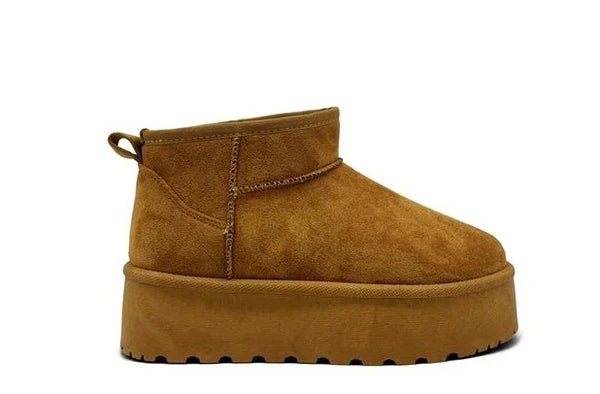 Sorvienne Soft Lined Platform Mini Boots in Camel